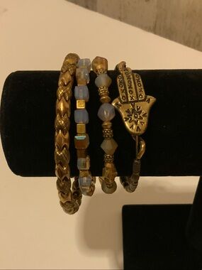 Alex and Ani Gold-Tone Hamsa & Blue-Beaded Bracelet Stack
